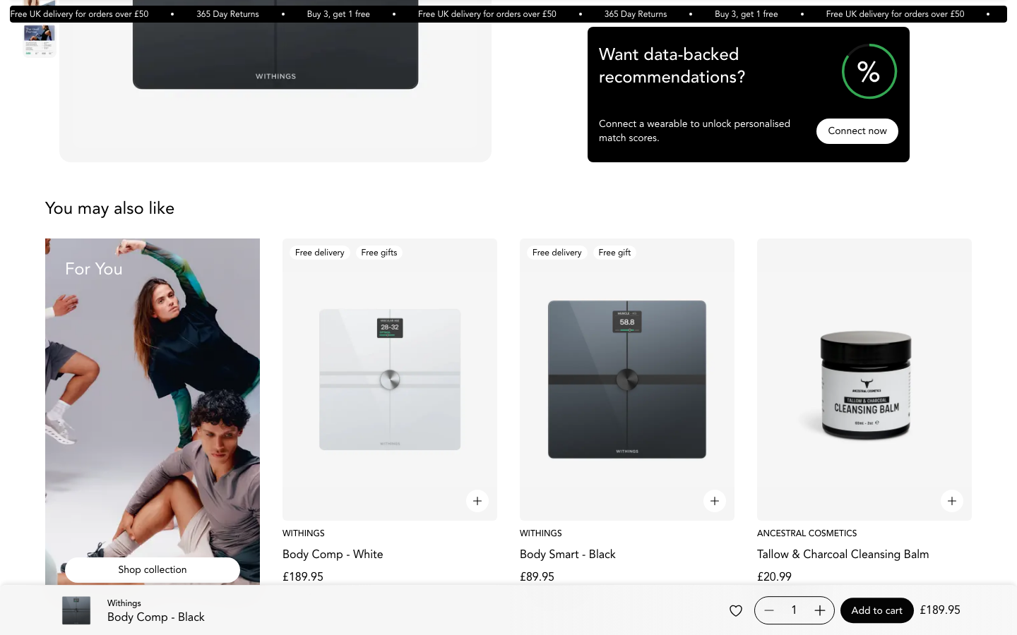 A health and wellness product page, current version